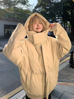 Shelley jones apricot pu leather hooded cotton jacket men's winter warm thickened stand-up collar cold-proof cotton jacket coat couple bread suit apricot xl recommended 120-140jin jin equals 0.5 kg