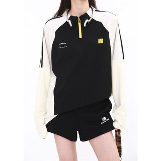 American half-zip long-sleeved t-shirt for men and women, trendy brand loose contrasting color sports tops, quick-drying, sun protection cycling clothes, t, black m m