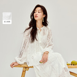 Inman french hollow embroidered strap white shirt 2026 spring women's new lazy long sleeve shirt pearl white xl