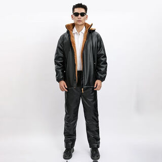 Zhiyunyan leather jacket and leather trousers suit plus velvet and thickening to keep warm, waterproof, oil-proof, windproof and cold-proof, take-out driver's labor insurance set 4xl 165-190jin jin equals 0.5 kg