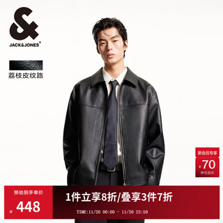 Jack&jones 25 years men's imitation leather jacket men's autumn leather jacket loose pu executive jacket business casual jacket men black e40 m (175)