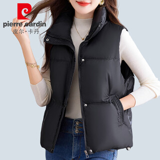 Pierre cardin cotton vest for women 2025 winter new outer vest waistcoat warm stand-up collar middle-aged mother women's jacket black