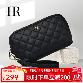 Hr helena bag women's clutch bag mobile phone bag first layer cowhide rhombus hand bag clutch bag birthday gift black