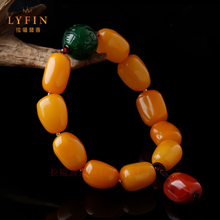 Layun feiyin beeswax bracelet with chicken fat yellow old beeswax natural amber rough stone for men and women nanhong accessories bracelet about 35 grams (with certificate)