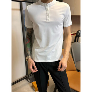 Qing muqi high-end temperament internet celebrity t-shirt henry collar short-sleeved polo shirt men's summer trendy brand handsome high-end half-sleeved white stand-up collar polo short-sleeved m recommended 90-105jin jin equals 0.5 kg