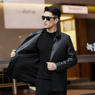 Ax armani first layer sheepskin men's jacket casual dad wear black single leather m 170