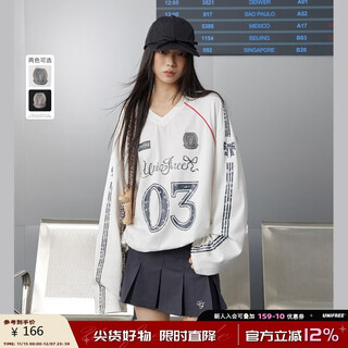 Unifree celebrity style american v-neck long-sleeved t-shirt trendy brand sports off-shoulder loose jersey white m