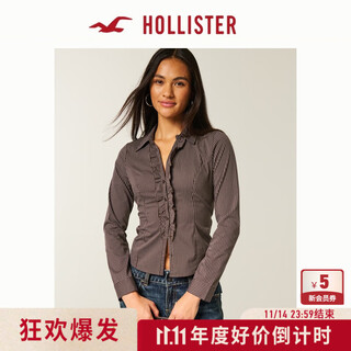 Hollister classic stripes 25 autumn and winter new poplin ruffle shirt women's 340-5483 coffee brown stripes xs (160/80a)