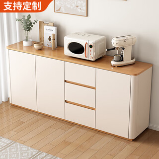 Yuanting solid wood sideboard integrated wall cabinet living room kitchen storage storage cabinet multi-functional tea cabinet tea side cabinet warm white + log color countertop 120cm solid wood + arc corners (two doors and three drawers)