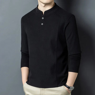 High-end version of autumn and winter double-sided german velvet bottoming shirt men's henry collar trendy long-sleeved t-shirt stand-up collar sweatshirt black 4xl recommended weight 180-200jin jin equals 0.5 kg