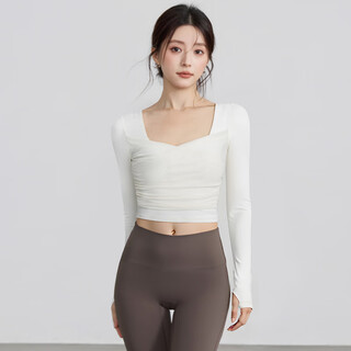 Youyou yoga wear for autumn and winter slim fit mesh fitness long-sleeved pilates top training fitness wear off-white l recommended weight 110-125 jin jin is equal to 0.5 kg