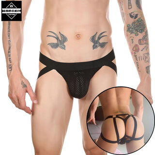 Gay double underwear men's sexy men's sexy underwear thong men's temptation show 113 black 100-120jin jin equals 0.5 kg