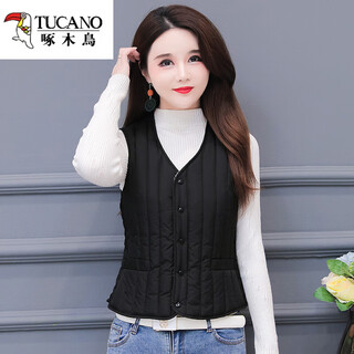 Woodpecker 2025 new autumn and winter down cotton vest women's plush warm vest short middle-aged and elderly vest slim liner black xl recommended 95-105jin jin equals 0.5 kg