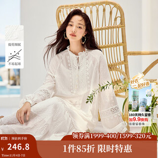 茵曼（INMAN）白月光系带提花白色衬衫2026春季女装新款宽松插肩长袖衬衣  珍珠白 S