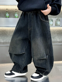 战士猴男童加绒裤子儿童秋冬装牛仔裤2025新款痞帅男孩宝冬季加厚弯刀裤 蓝色 cm 90