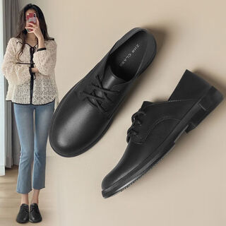 Zhr single shoes for women 2024 spring new style british style genuine leather women's shoes white shoes two-wear lace-up flats shipped 35 35