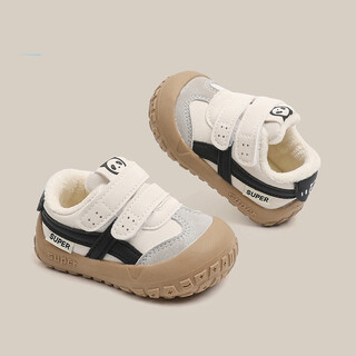 Joyncleon children's cotton shoes, winter velvet warm sports shoes for boys and girls, 1-3 years old, soft-soled toddler shoes, gray size 16 - inner length 12cm, suitable for feet 11cm long