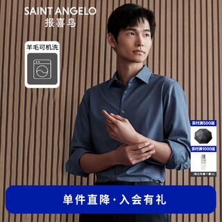 报喜鸟正装长袖衬衫男装【可机洗羊毛】男士长袖衬衫正装商务休闲衬衣男 瓦蓝 40 (175/92)