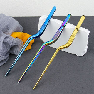 Vinoa western food chef special plating tweezers stainless steel kitchen food clamp molecular cuisine plate clamp colorful electroplating flagship polished 21