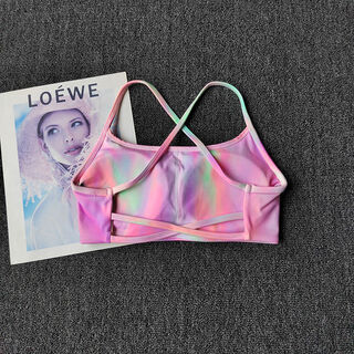 Cross-shoulder strap yoga bra for women with thin straps and beautiful back breathable quick-drying fitness sports bra training pilates vest removable fantasy powder xl xl