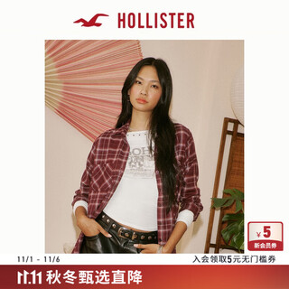 Hollister25 new autumn style american hottie loose flannel plaid shirt women's 340-5455 red plaid l (165/96a)