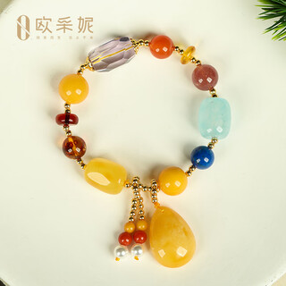 Ouchini natural beeswax bracelet duobao bracelet bracelet blood amber and amber with amber water drop pendant for birthday gift colorful water drop bracelet