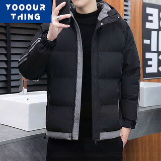 Yooourthing cotton jacket men's autumn and winter hooded trendy brand men's fashion trendy short cotton jacket warm thickened cotton jacket men black xl (recommended 110-135 jin jin equals 0.5 kg)