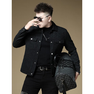 Royal palm polo sports club european high-end denim jacquard jacket spring and autumn new men's trendy brand versatile casual jacket men's black l (115-130) jin jin equals 0.5 kg