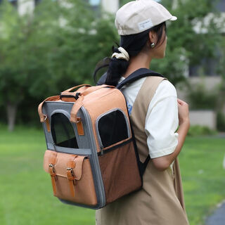 Dog outing backpack, cat bag, pet daily travel bag, backpack, thin, breathable, portable, foldable, large capacity, orange