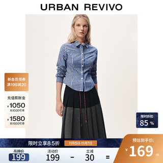 Ur2025 winter new women's casual contrast color plaid lapel cardigan shirt uyy250108 blue plaid s