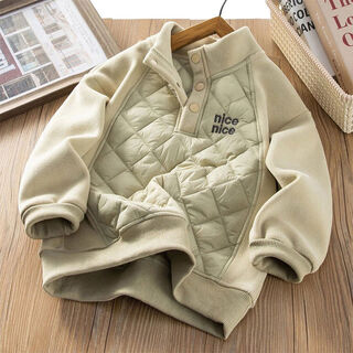 男童加厚卫衣2024冬季新款帅气立领加绒保暖上衣大童潮酷百搭棉服 浅绿色 110 110cm