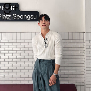 Goldlion g+ spring and autumn new henley collar long sleeve sweater men's fine needle light mature slim business trend b511 white m