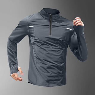 Quick-drying long-sleeved men's half-zip training clothing running sports tops football fitness cycling clothing stand-up collar t-shirt gray quick-drying breathable half-zip + finger cot design m m100-120jin jin equals 0.5 kg