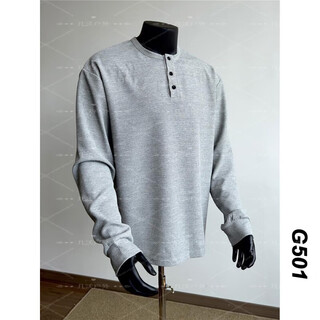 Jiaojing 2025 spring and autumn versatile henley collar long-sleeved t-shirt men's casual sports waffle polo shirt t-shirt top light gray l