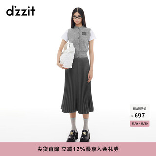 Dzzit celebrity style ground skirt winter retro commuting versatile high-intelligence straight skirt for women medium gray s