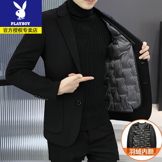 Playboy wool wool suit double-sided men's thick winter down liner casual suit wool coat jacket black (including down liner disassembly) l (115-135 jin jin equals 0.5 kg)