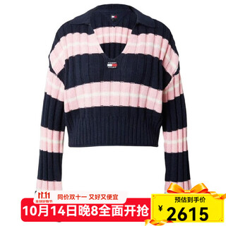 Tommy hilfiger women's sweater warm and breathable striped thickened autumn and winter daily knitted retro blue one size | eu l