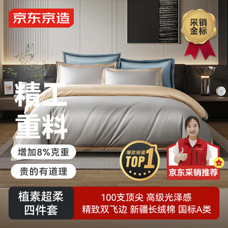 Jingjing tokyo 100-count long-staple cotton bed set of four, plant-based super soft satin light luxury sheets, quilt cover, bedding set, antibacterial 1.8-meter bed, silver gray champagne