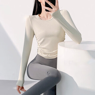 Lu geli yoga wear women's sports suit autumn and winter long sleeve quick-drying pilates training wear fitness two-piece set yoga wear 2-piece set white + gray xl recommended 115-130 jin jin equals 0.5 kg