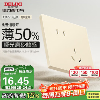Delixi switch socket cd295 ultra-thin matte frosted large panel 86 type concealed silver cinnamon yellow oblique five-hole 10a
