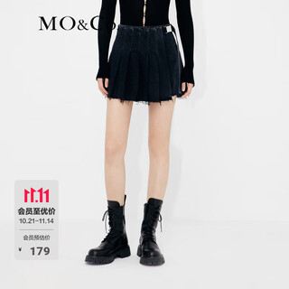 Mo&co. functional style buckle high waist denim asymmetrical american retro culottes pants moanke denim black s 26