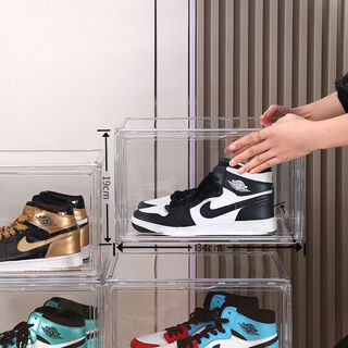 Pickup cat transparent shoe box shoe storage box anti-oxidation aj shoe collection shoe cabinet magnetic side opening to display internet celebrity shoe wall 34x26x19cm side opening - thickened magnetic transparent style 8 pack