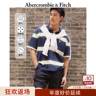 Abercrombie & fitch striped polo little elk pattern men's 25 summer american polo short sleeve t-shirt 124-5299 navy blue s (175/92a)