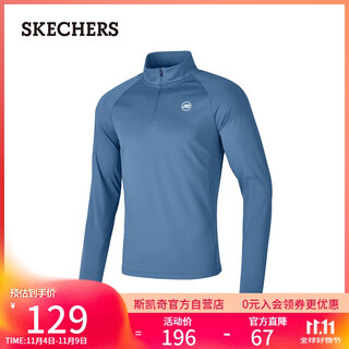Skechers men's and women's same style slim long-sleeved sports t-shirt stand collar comfortable top p424m192