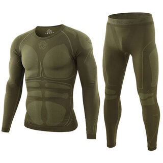 Outdoor functional underwear men's heated underwear winter quick-drying fitness sports sweat-wicking training cycling clothes two-piece set military green s recommended 100-115 jin jin equals 0.5 kg