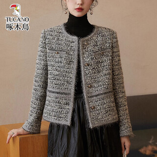 Woodpecker heavy industry woven small fragrance style tweed short jacket women's autumn 2025 women's light luxurious slim top mixed color diamond gray m 96-105jin jin is equal to 0.5 kg