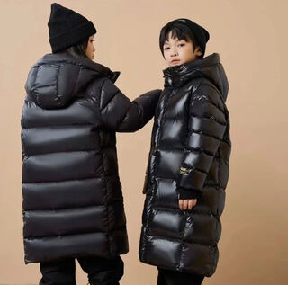 品牌中大童儿童黑金棉服加厚男童女童冬季子装中长款过膝外套棉 黑色 120 120cm