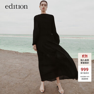 Edition dress women's new retro palace style black pleated temperament long skirt dress