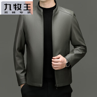 Joeone autumn and winter men's leather jacket fashion brand stand collar dad casual jacket simple and handsome leather black plus velvet 2xl 185