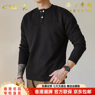 Ckey high-end brand sweatshirt men's spring and autumn american heavy-weight long-sleeved t-shirt henry collar solid color casual bottoming shirt for men black official selection m 100-120jin jin equals 0.5 kg